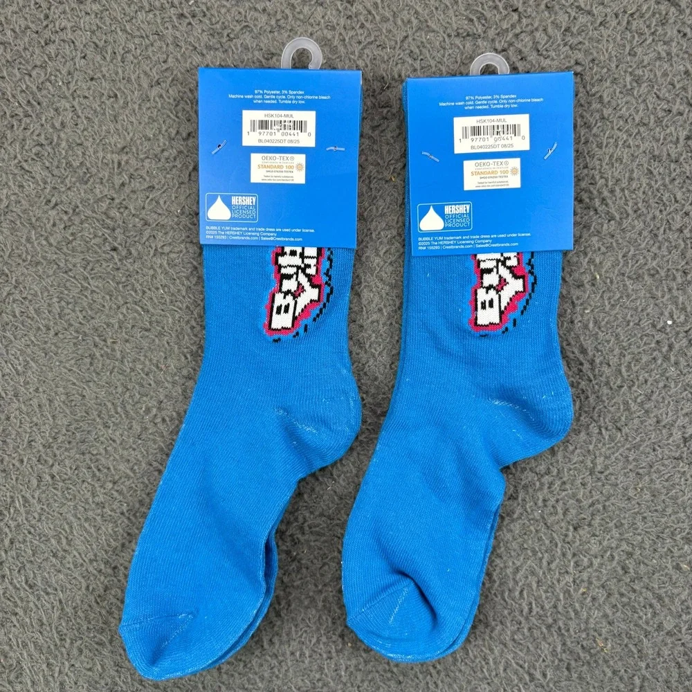 Bubble Yum Kids Blue Novelty Crew Socks HSK104-MUL Shoe Size 9-3.5 Hershey NWT